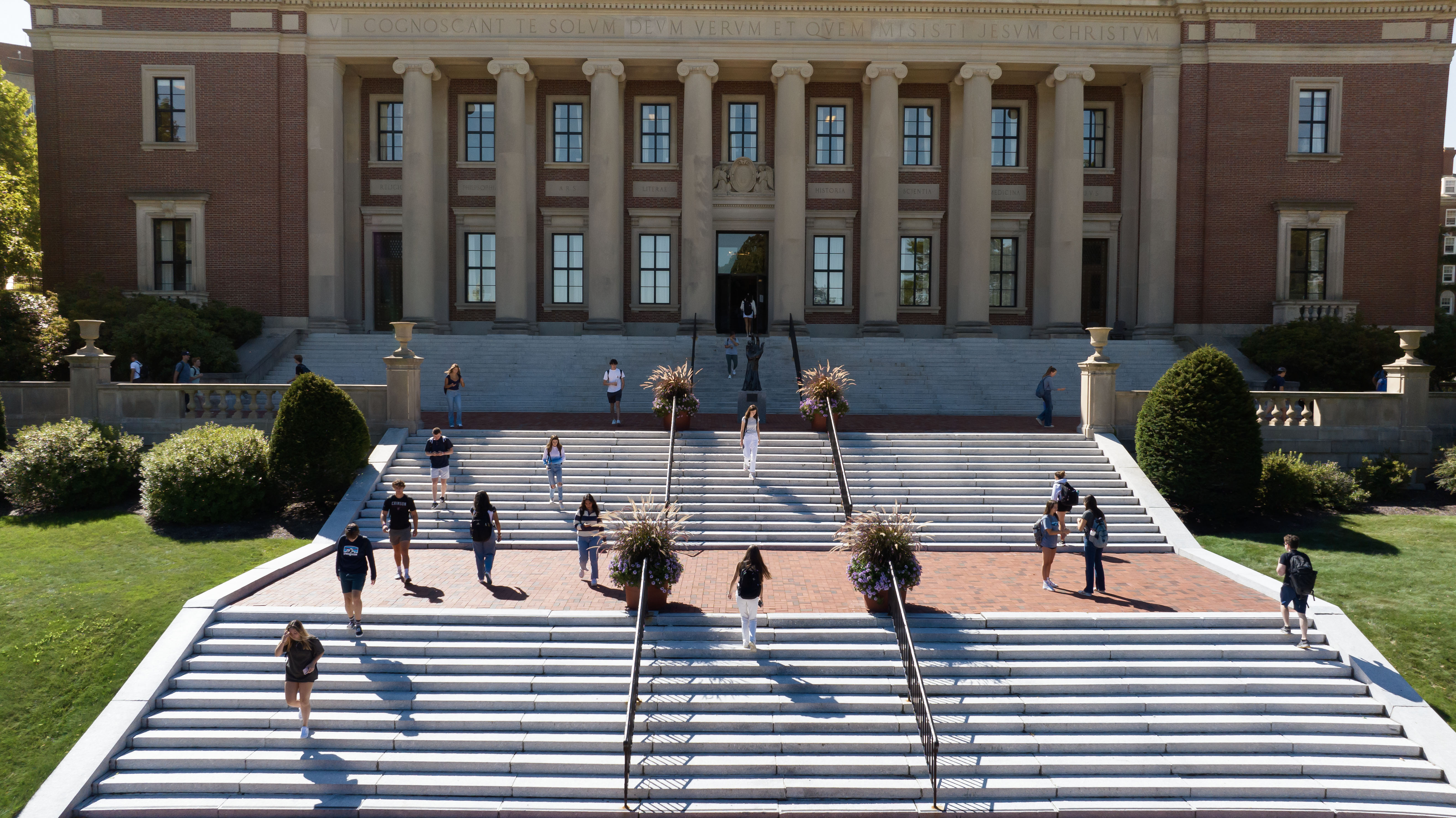 aerial photograph showing the steps to a large library