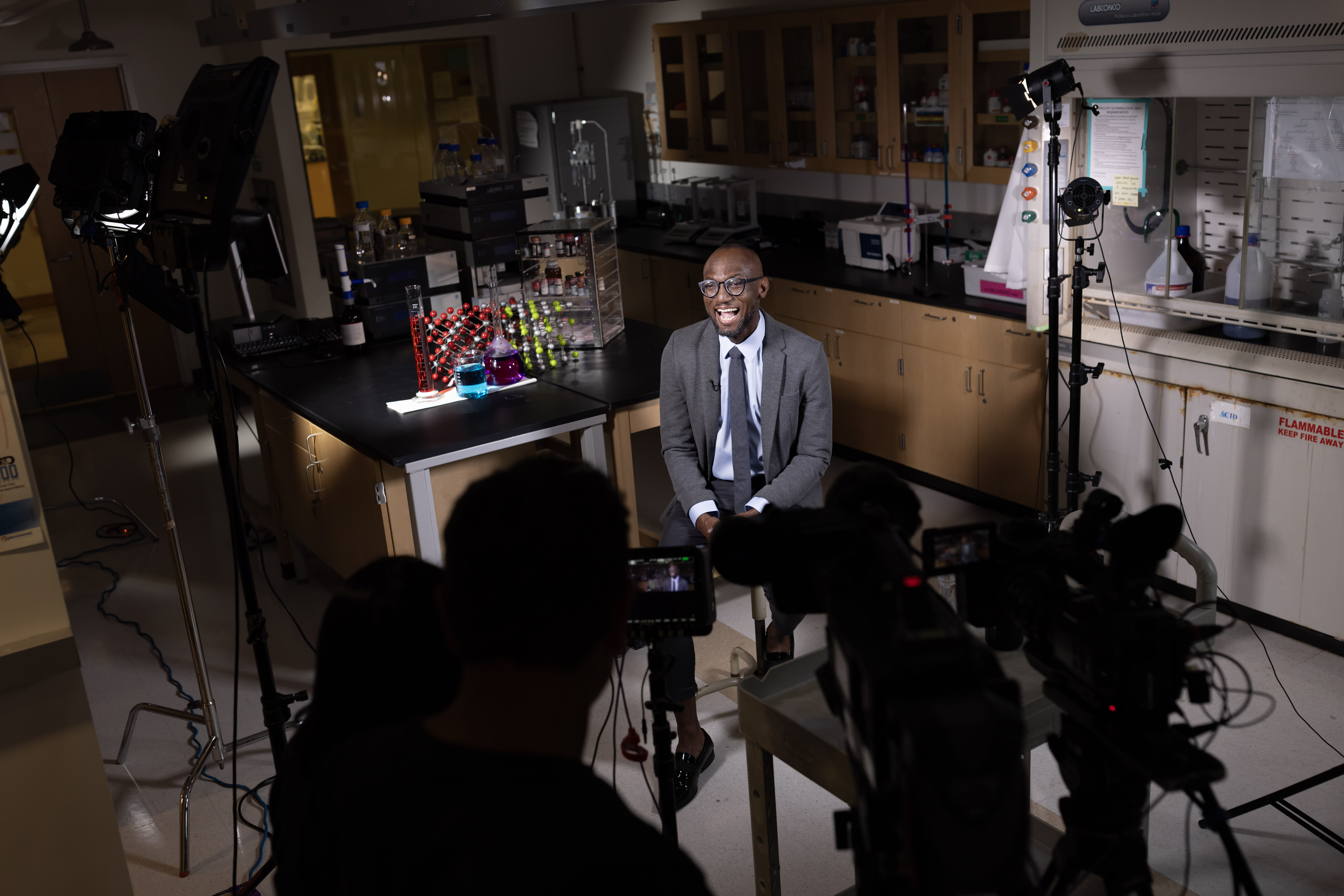 A man being interviewed by a television production crew