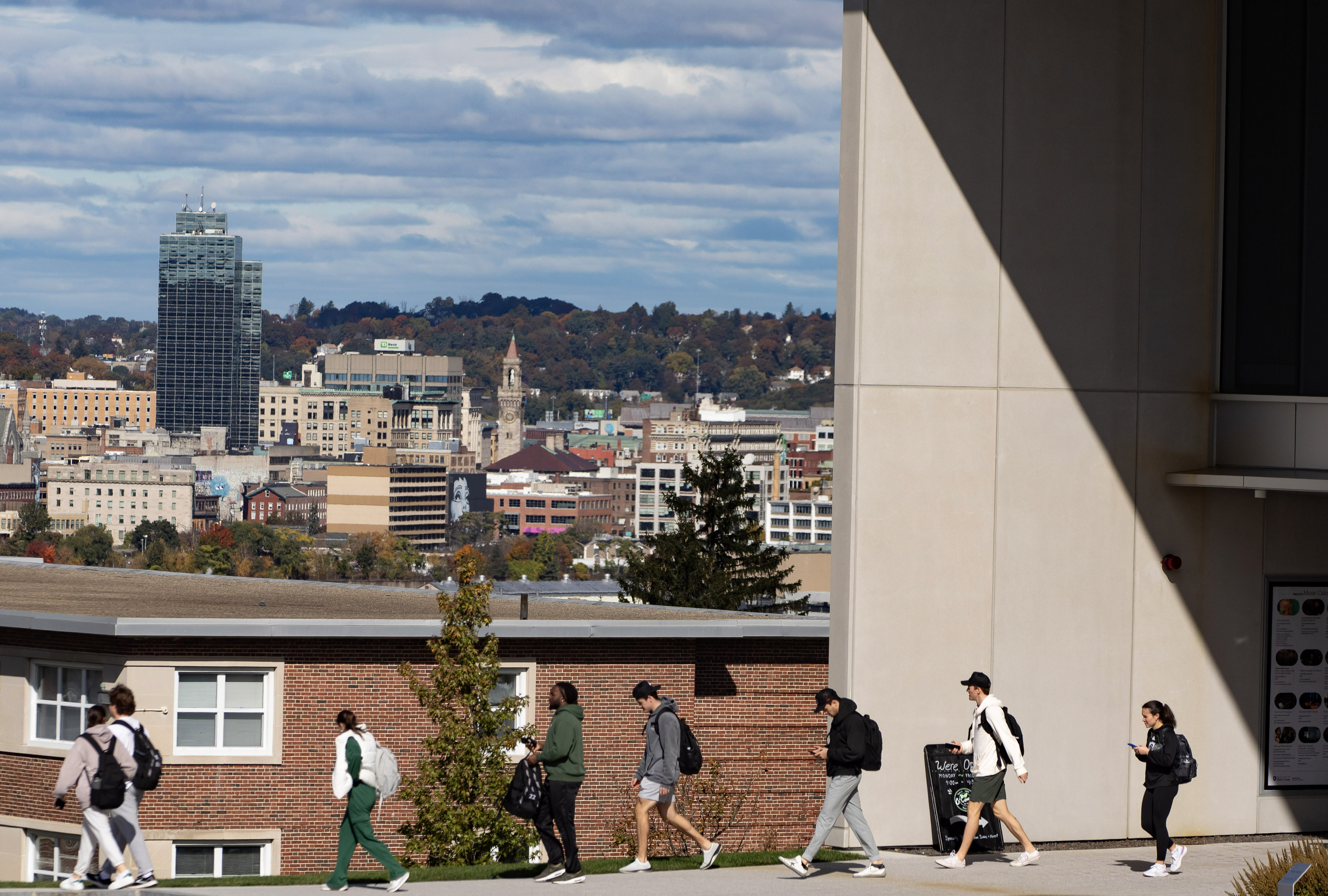aerial drone image of the Holy Cross and surrounding Worcester, MA