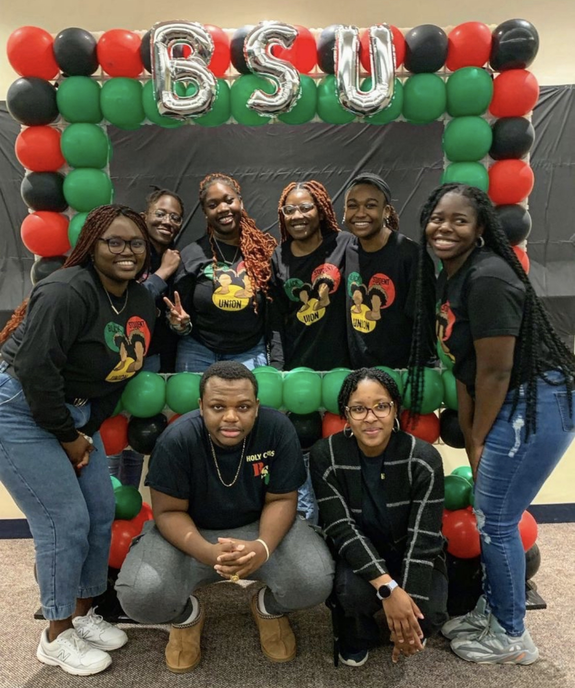 A group of students gather together as part of the Black Student Union