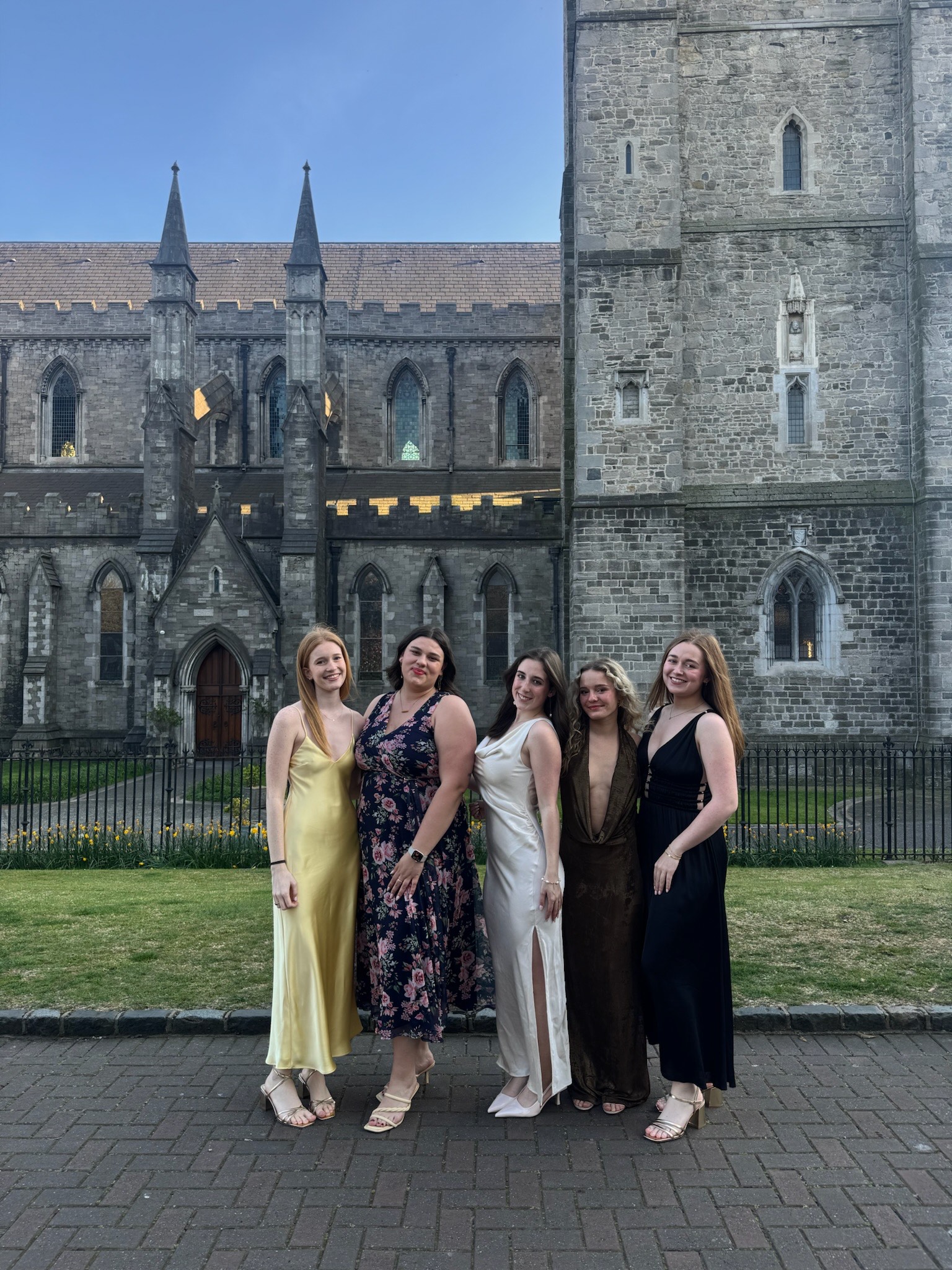 Elaine and friends outside of a castle