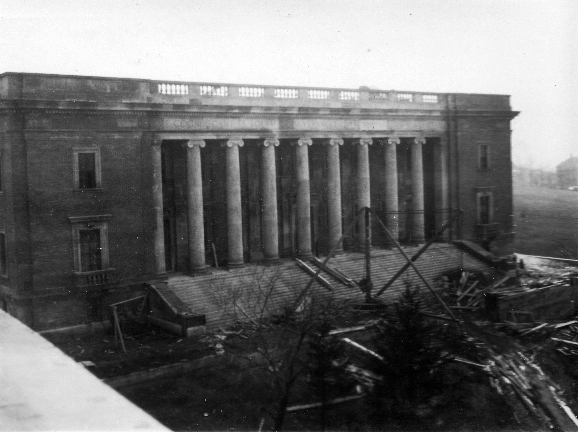 Black and white photo of Dinand Library