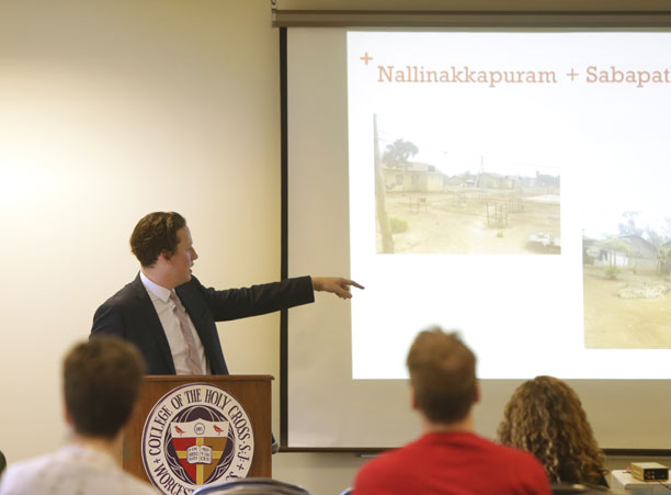 Frederick Boehrer '18 presents his project on the “Tamil Internally Displaced Peoples in the Jaffna Peninsula, Sri Lanka” during the study abroad session of the Academic Conference.
