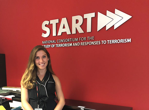 Alix Curtin '19, an international studies major with minors in studio arts and French, interns at the National Consortium for the Study of Terrorism and Responses to Terrorism (START) in College Park, Maryland.