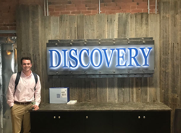 Kevin Finnegan '20, an economics major, interns at Discovery Capital Management in Norwalk, Conn.