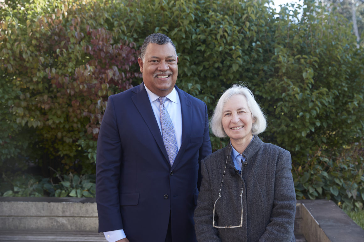 Holy Cross President Vincent Rougeau and former Dean of Harvard Law School Martha Minow. Photo by Michael Quiet