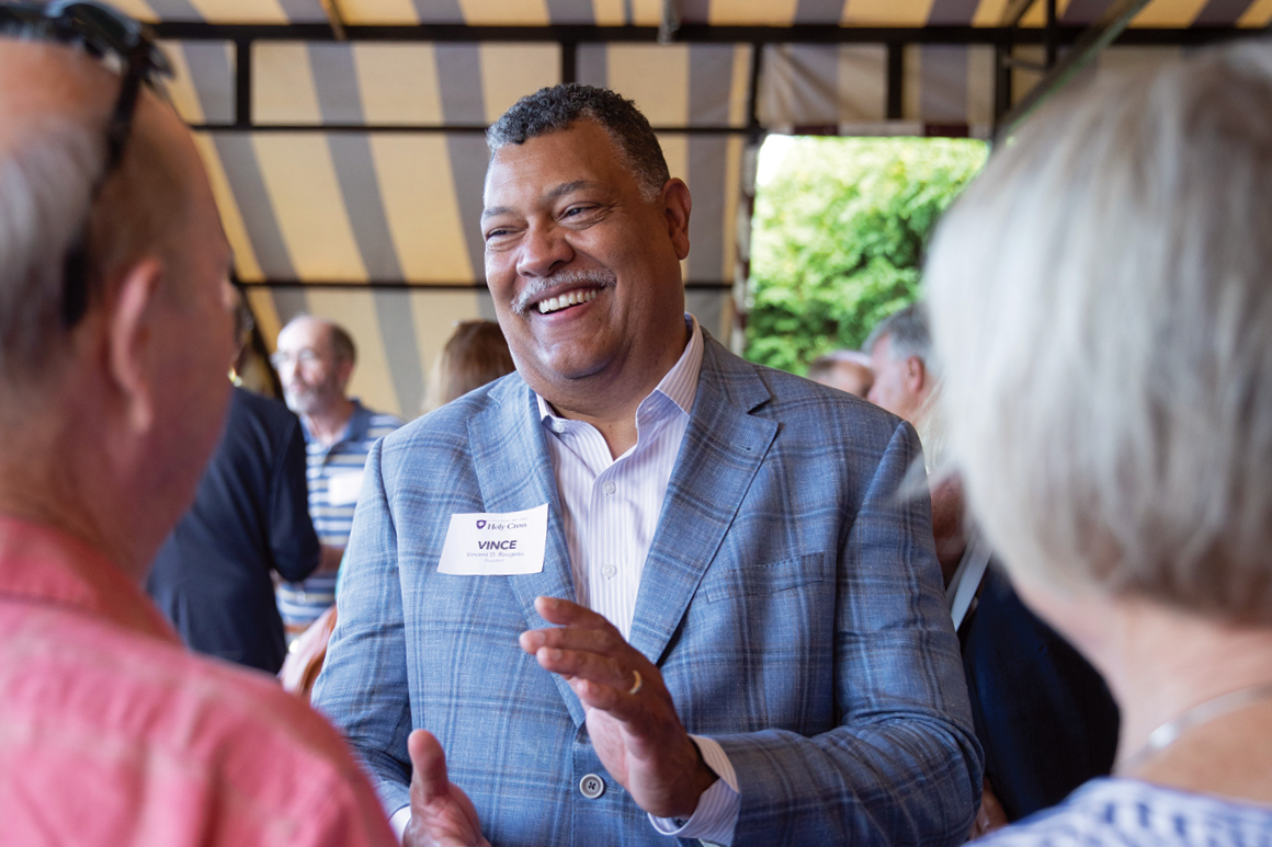 President Rougeau met with alumni at a Holy Cross Club of Cape Cod reception in August.