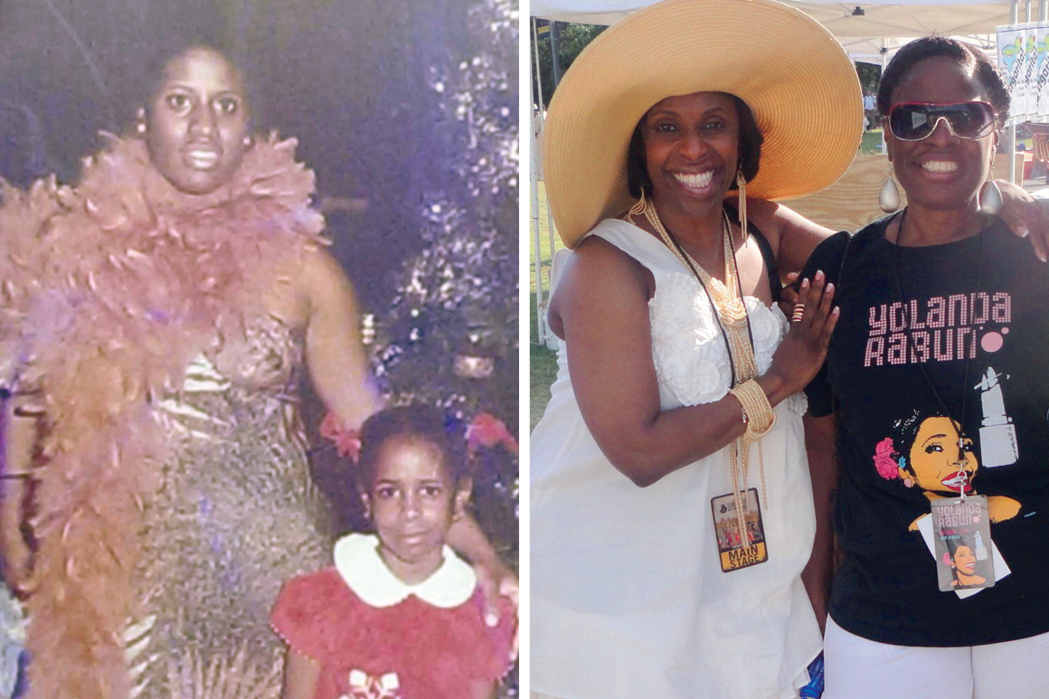 With her mother, Kappitola Williams, as a child and later post-performance at the Atlanta Jazz Festival, who once advised: “You go out there and be you.”