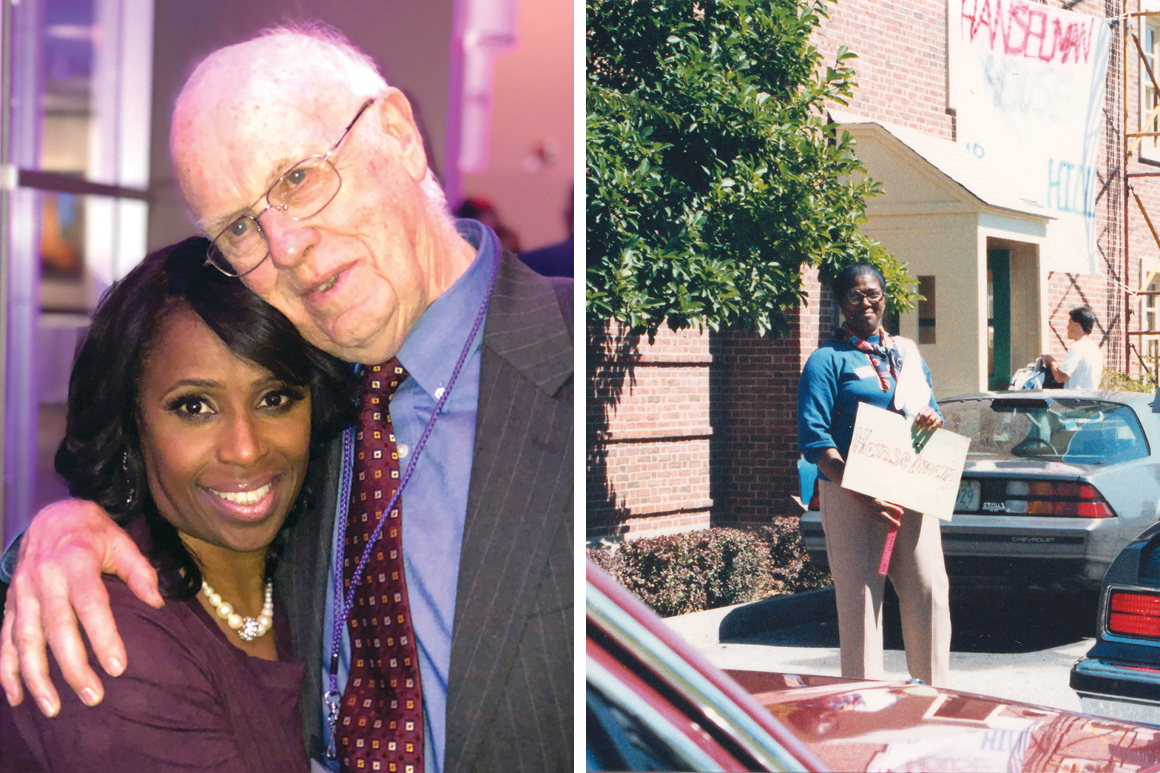 (Left) With her senior thesis adviser B. Eugene McCarthy, professor of English emeritus; (right) the late Ogretta V. McNeil, associate professor of psychology and assistant dean for academic services for students of color