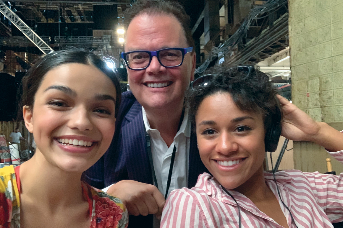 Saint with Rachel Zegler and Ariana De Bose, who play Maria and Anita in the upcoming “West Side Story” film.