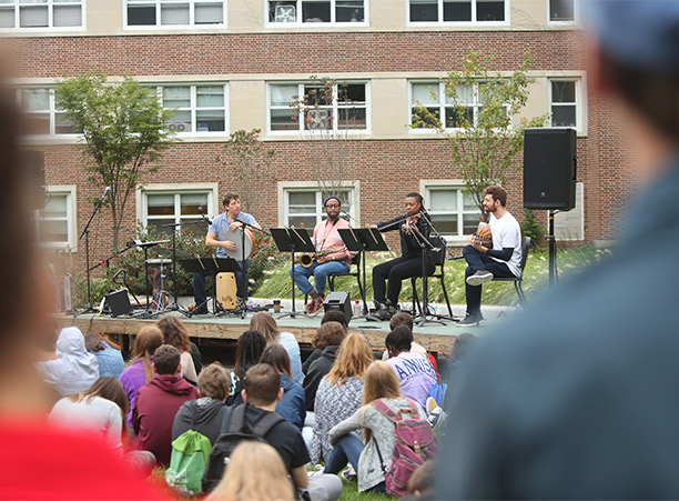 Silkroad artists engage local high schoolers and the Holy Cross community in music at the center of campus.