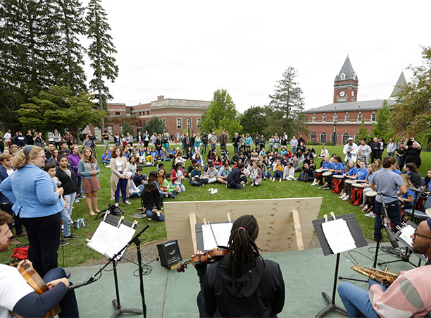 Silkroad artists engage local high schoolers and the Holy Cross community in music at the center of campus.