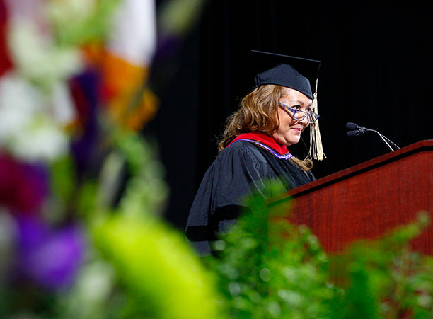 Famed NPR host Michele Norris speaks to graduates during her commencement address.