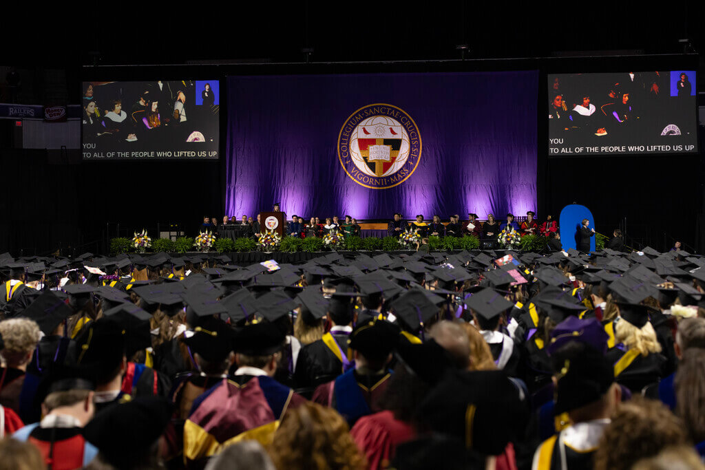 A view of the dais at the 179th commencement of the College of the Holy Cross