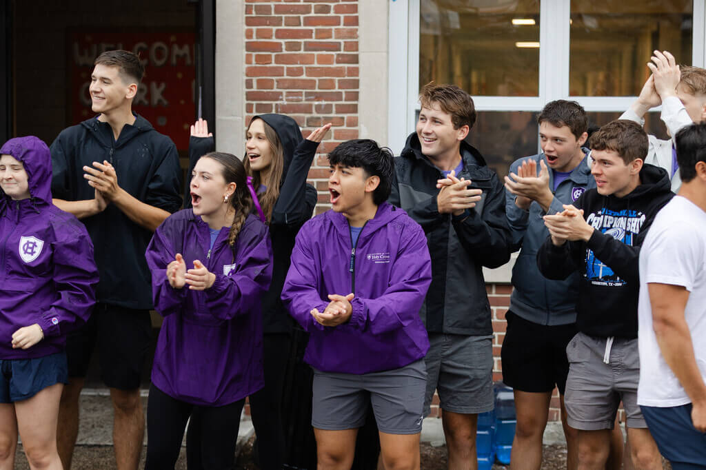 Group of Holy Cross students cheering