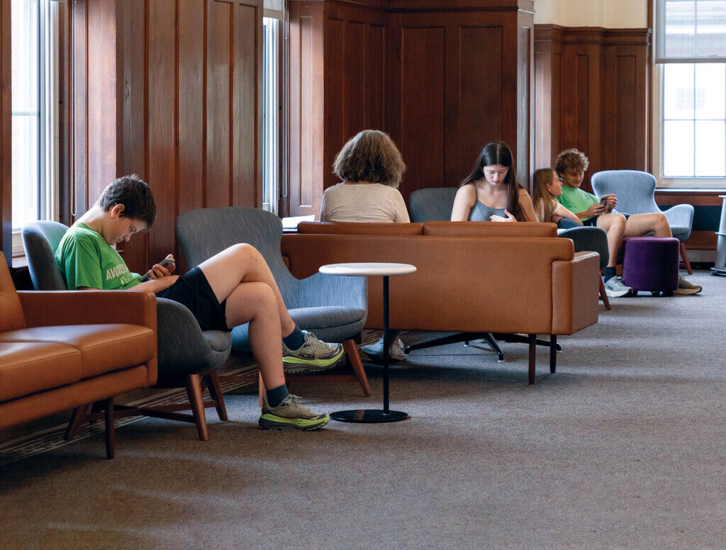 Students studying in the O'Kane hallway
