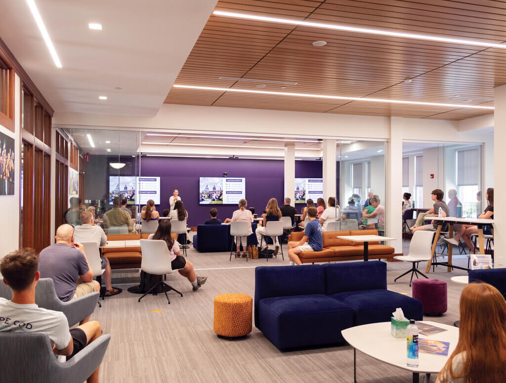 Inside the Welcome Center during a presentation
