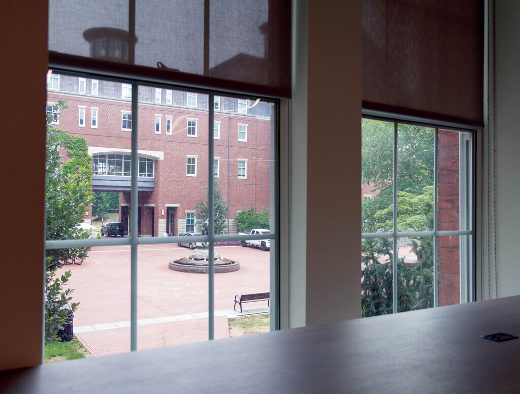Windows overlooking Memorial Plaza