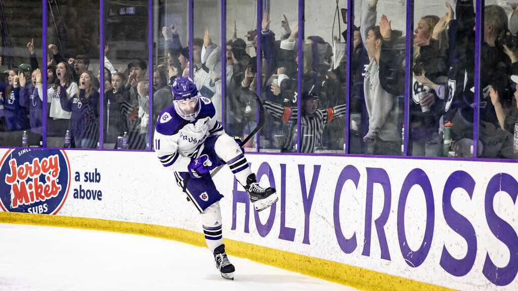 Hockey player celebrating on ice