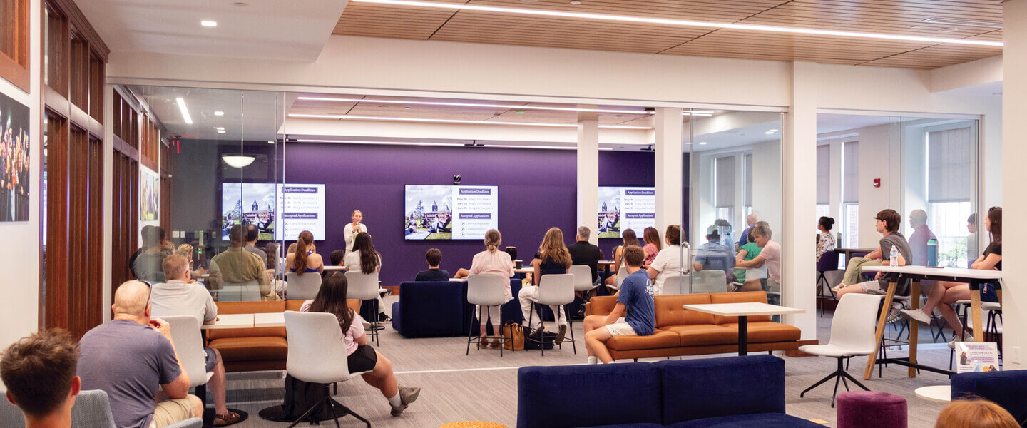 Inside the Welcome Center during a presentation