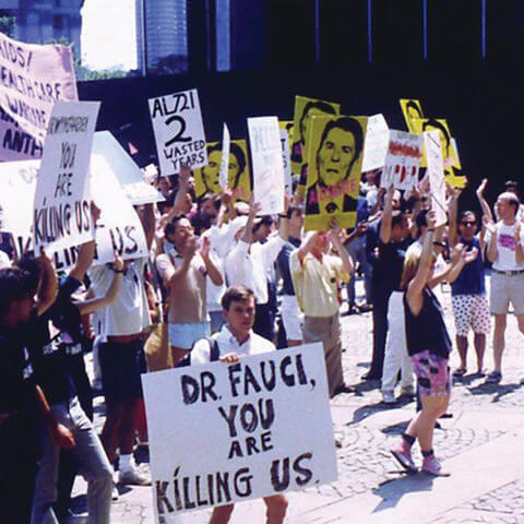 Protesters demand faster access to HIV/AIDS treatment at a demonstration in front of the Food and Drug Administration building in Rockville, Maryland, in October 1988.