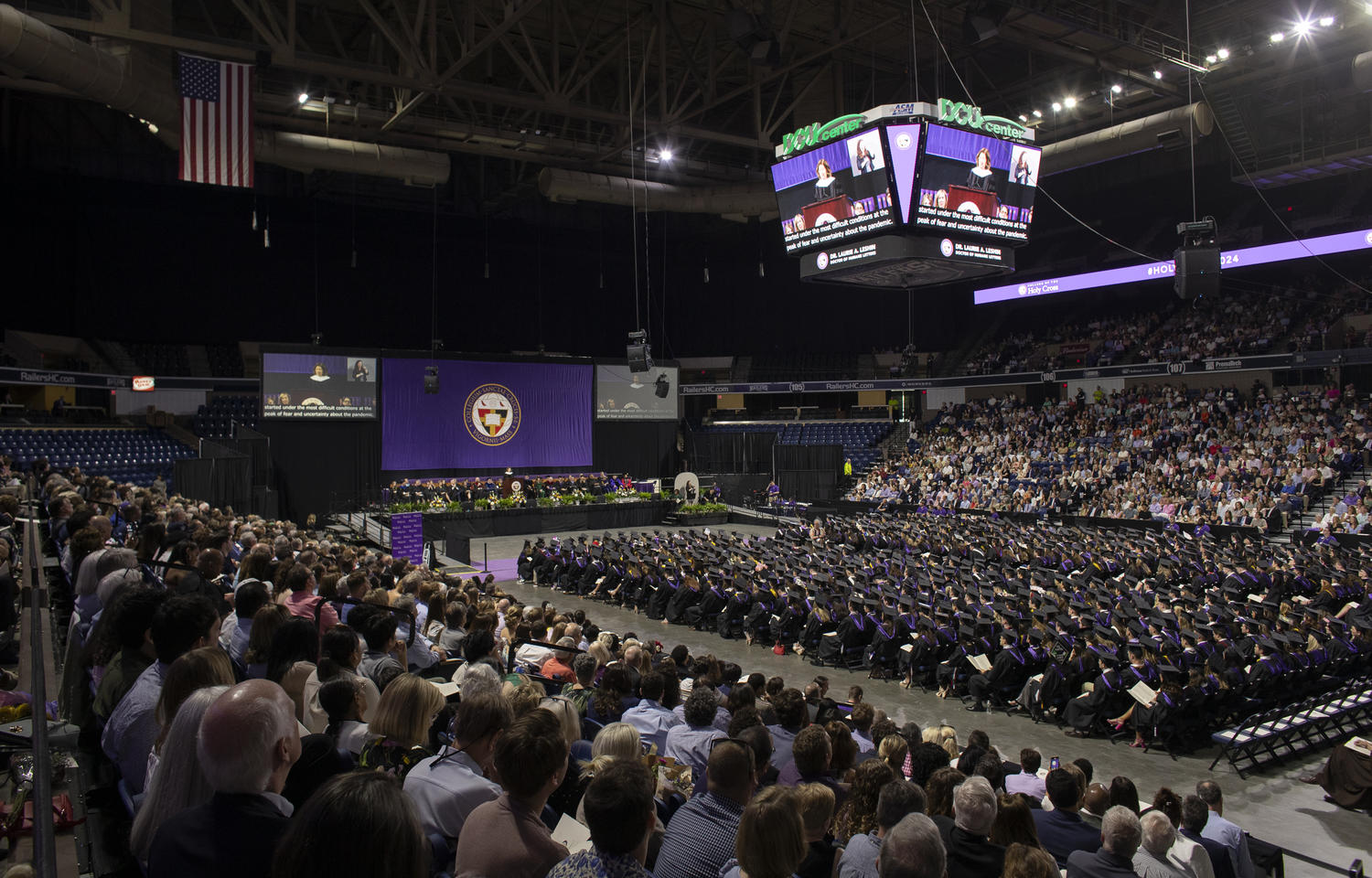 The 178th Commencement Ceremony for the College of the Holy Cross was held on Friday, May 24, 2024 at the DCU Center in Worcester, MA. (Photo by Matt Wright for Holy Cross)