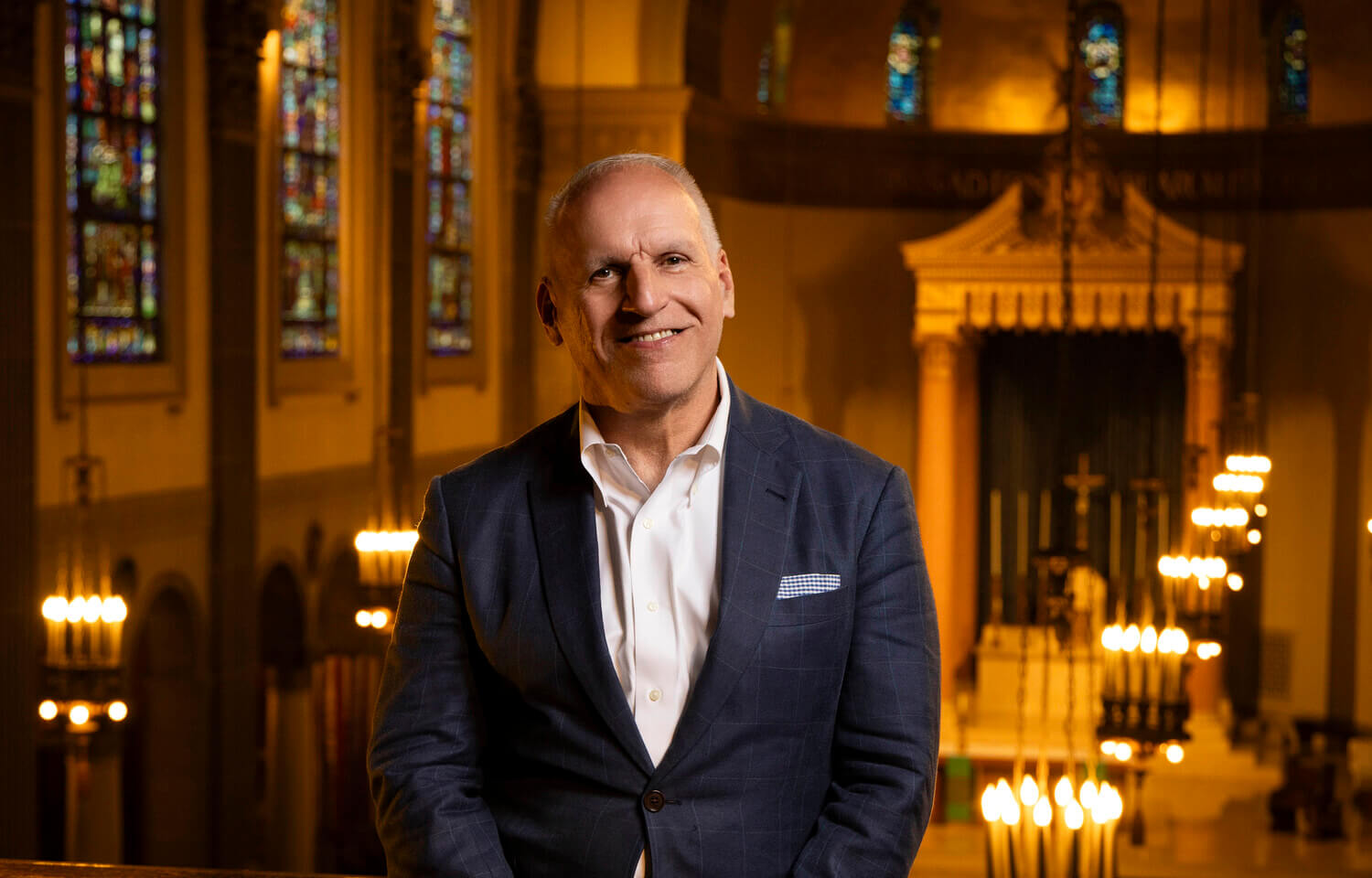 Man in the aisle of a church