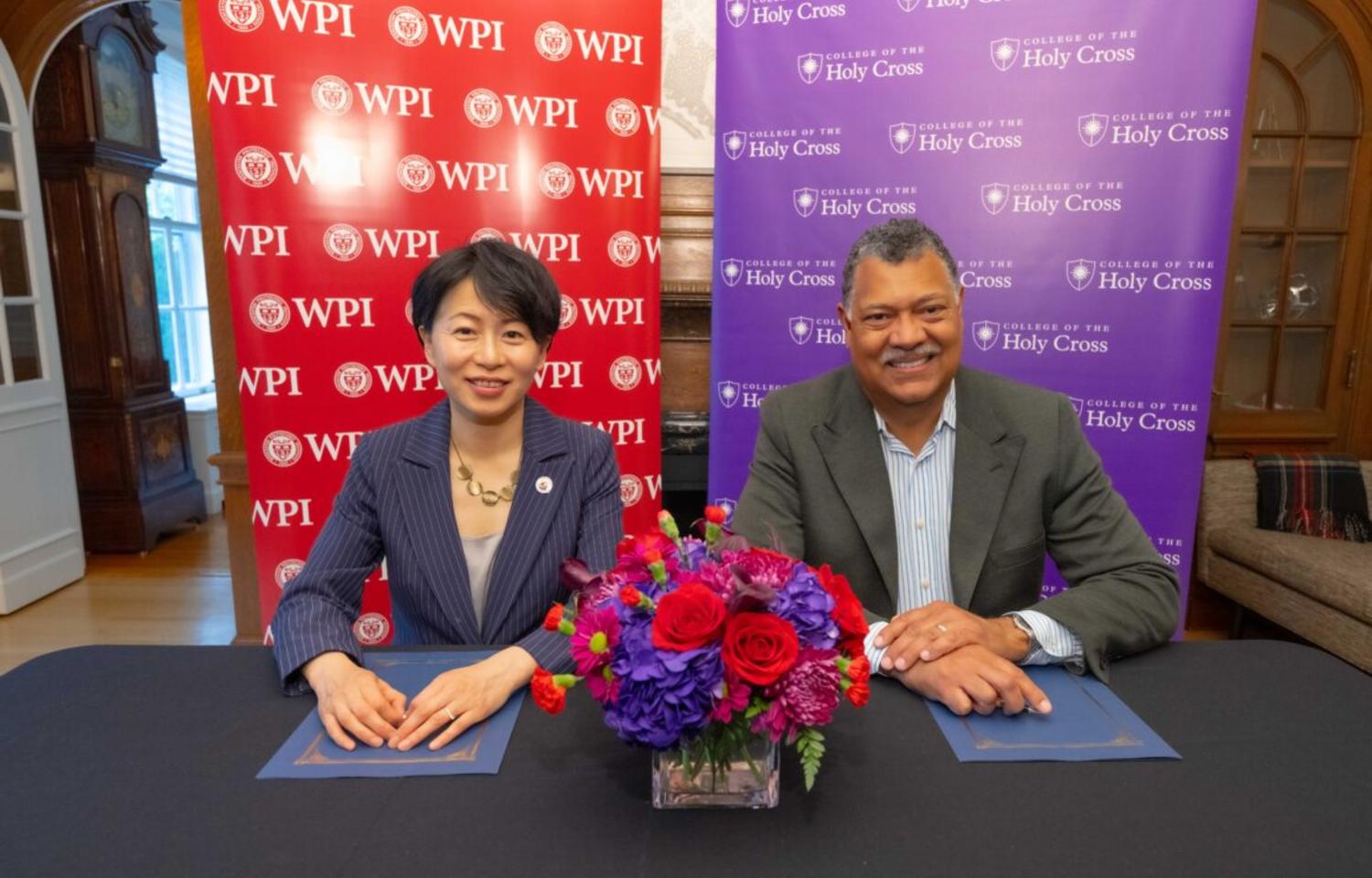 WPI President Grace Wang and Holy Cross President Vincent D. Rougeau. Photo courtesy of WPI