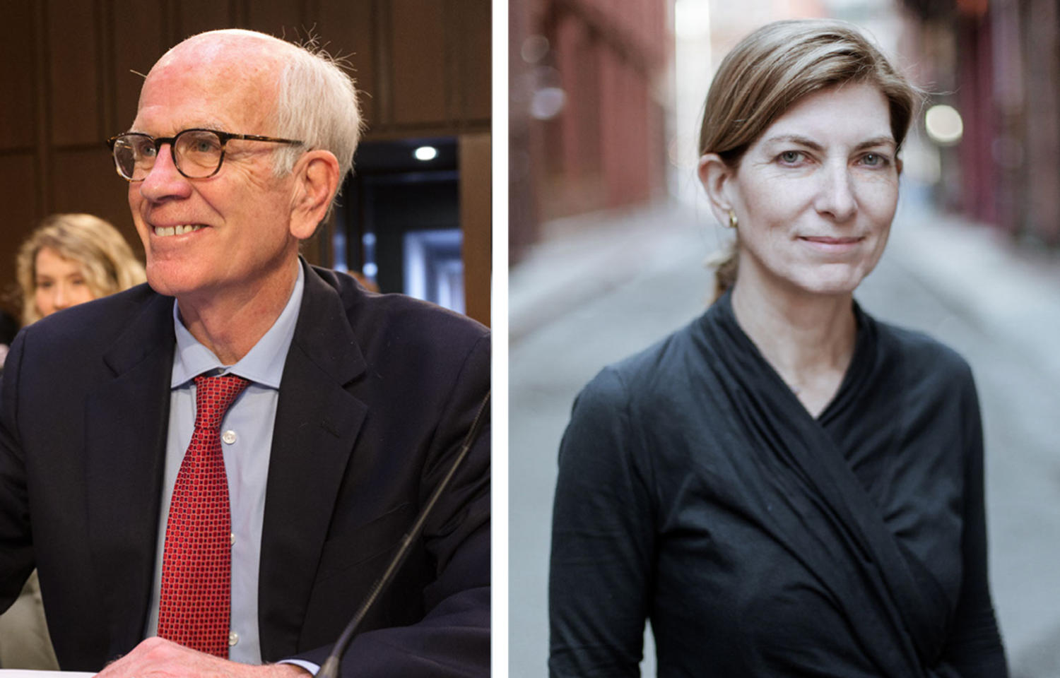 U.S. Senator Peter Welch ’69, left, and housing and community development leader Rosanne Haggerty will be given honorary degrees during the 2023 Holy Cross Commencement ceremony.