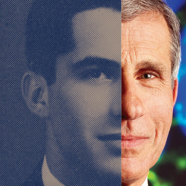 An archival portrait of Anthony Fauci paired with a recent photo.