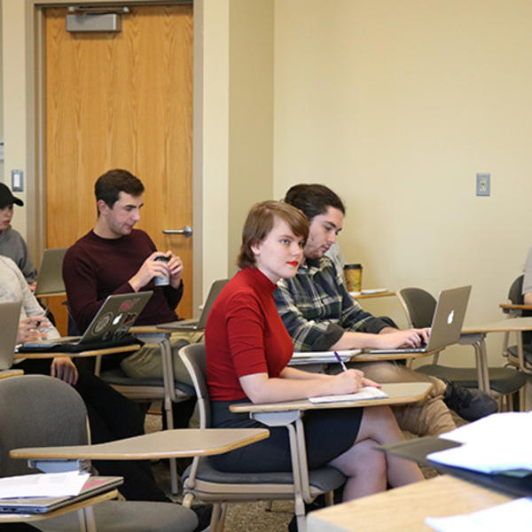 Clara Gibson '21 is pictured here attending a visual arts class. Photo by Rebecca Blackwell