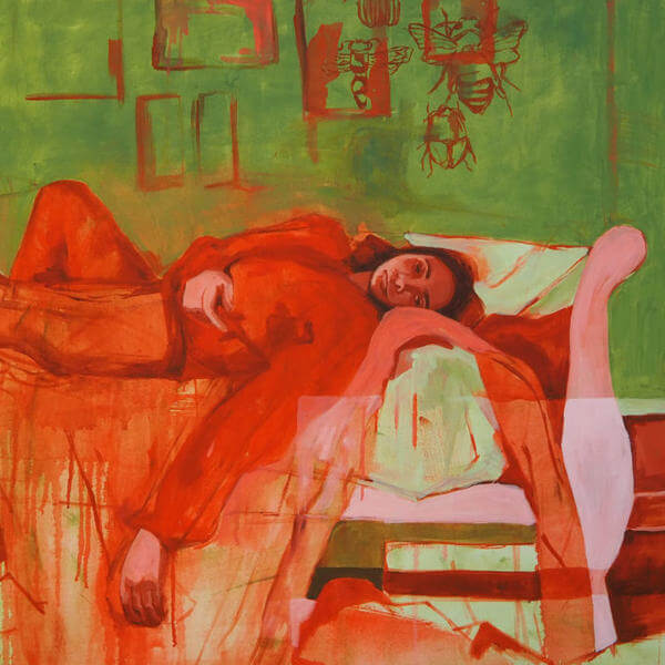 Julia Covelle, "Bed Bugs," Oil on Canvas, 36” x 60”