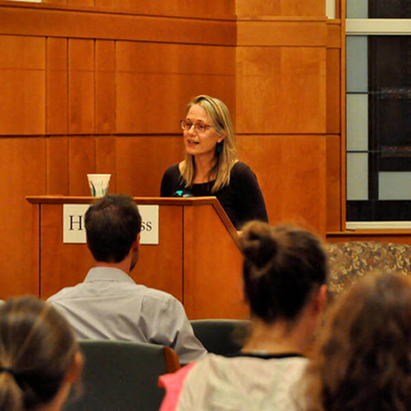Leila Philip, professor of English, presented readings during a past Working Writers Series offered through the department's Creative Writing Program. Photo by Tom Rettig
