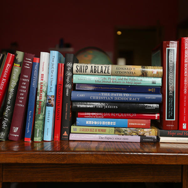 Books published by members of the History Department. Photo by Tom Rettig