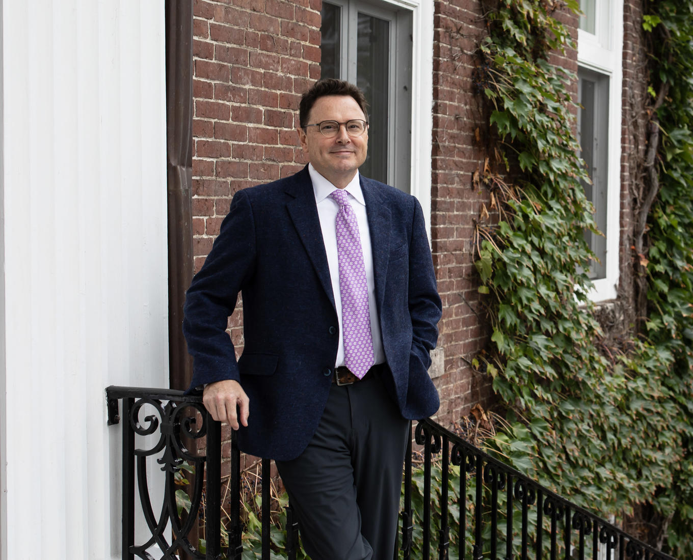 Elliott Visconsi '95 poses on Fenwick Porch
