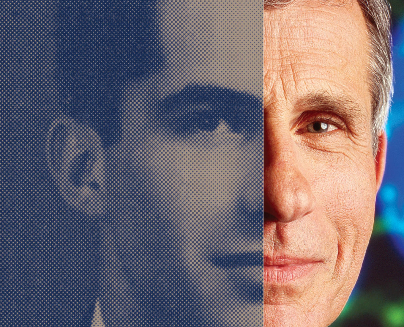 An archival portrait of Anthony Fauci paired with a recent photo.