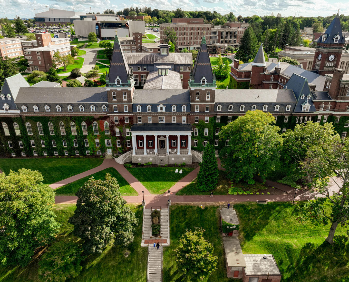Aerial shot of a college campus
