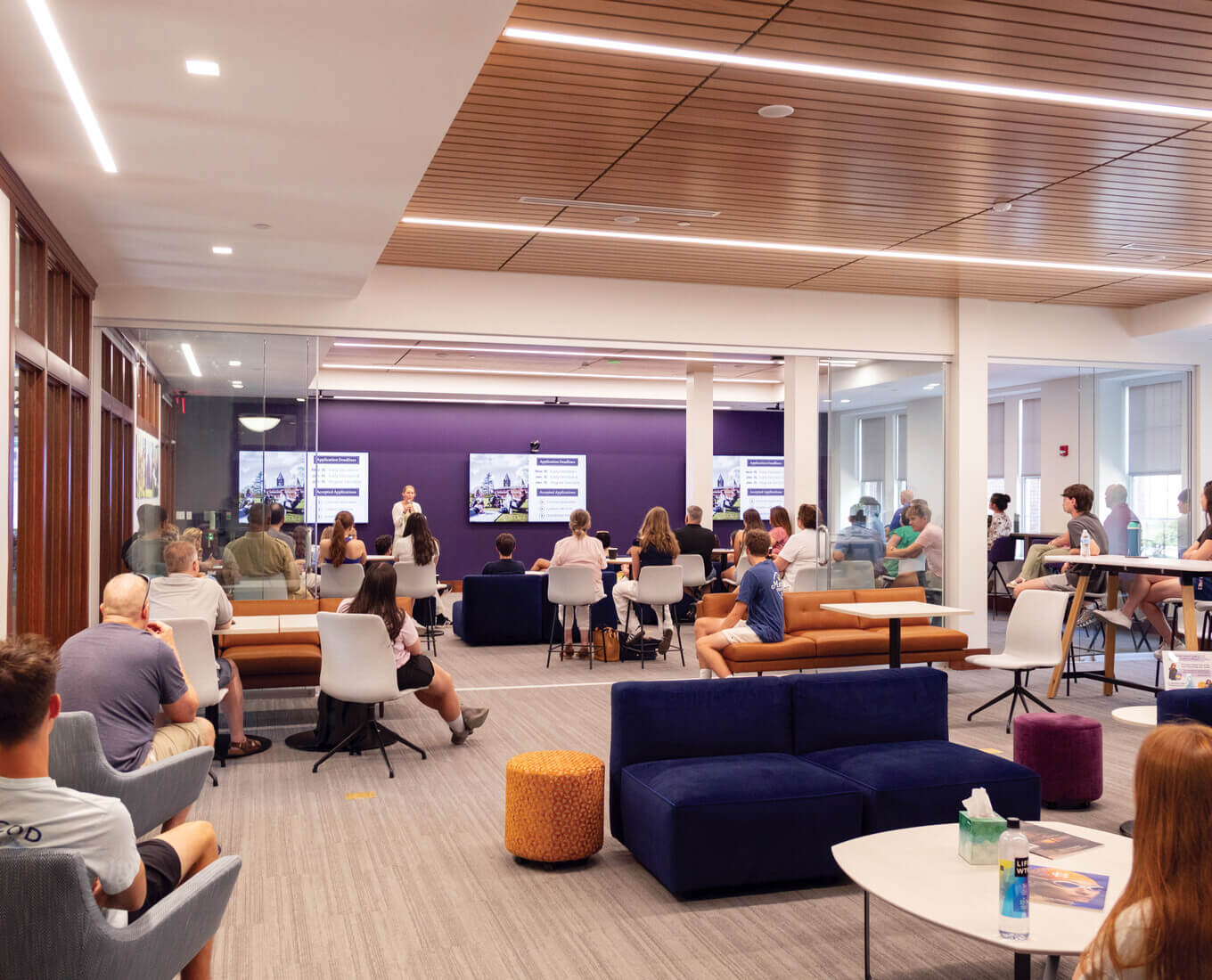 Inside the Welcome Center during a presentation