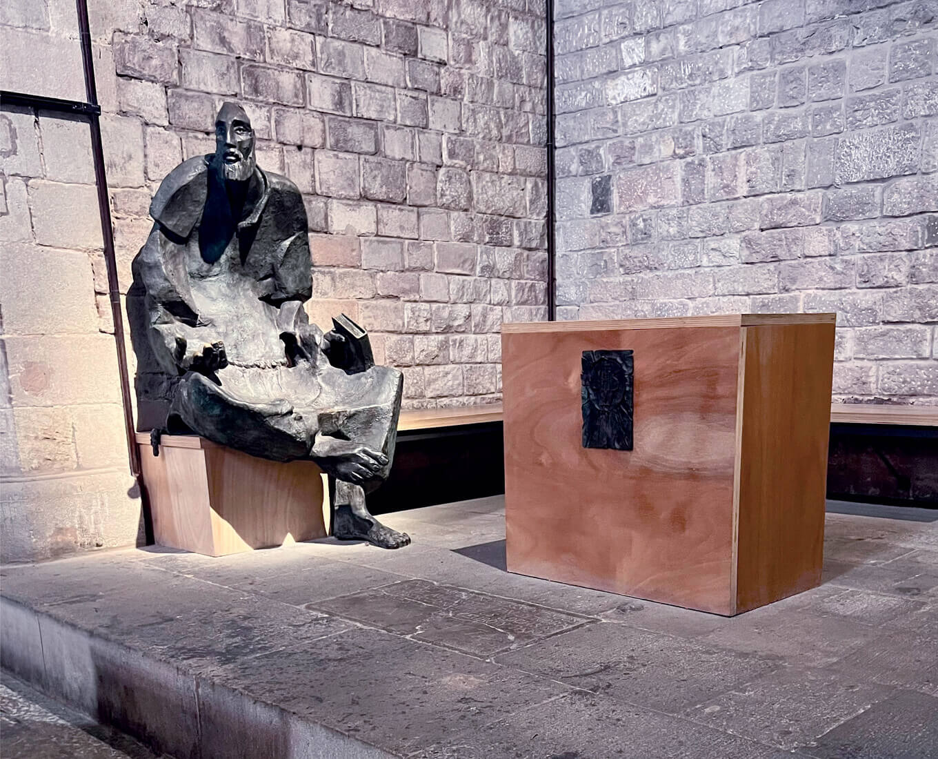 The modern statue “St. Ignatius begging for alms,” by sculptor Estanislau Feliu