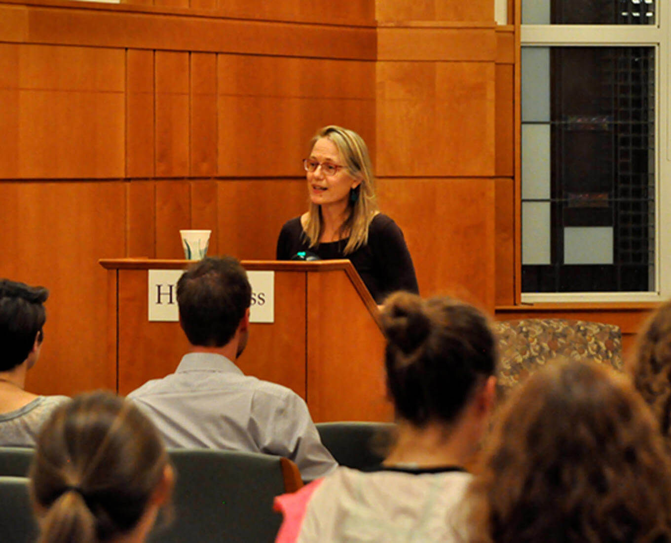 Leila Philip, professor of English, presented readings during a past Working Writers Series offered through the department's Creative Writing Program. Photo by Tom Rettig