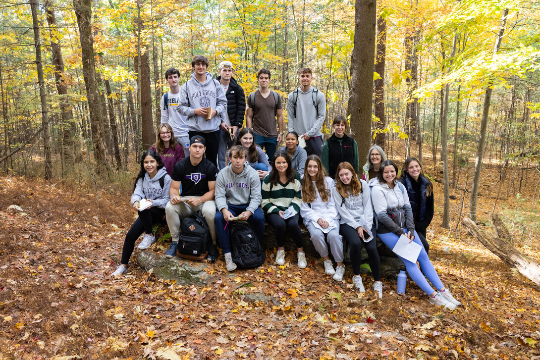 Brigit and her class on a field trip in the woods
