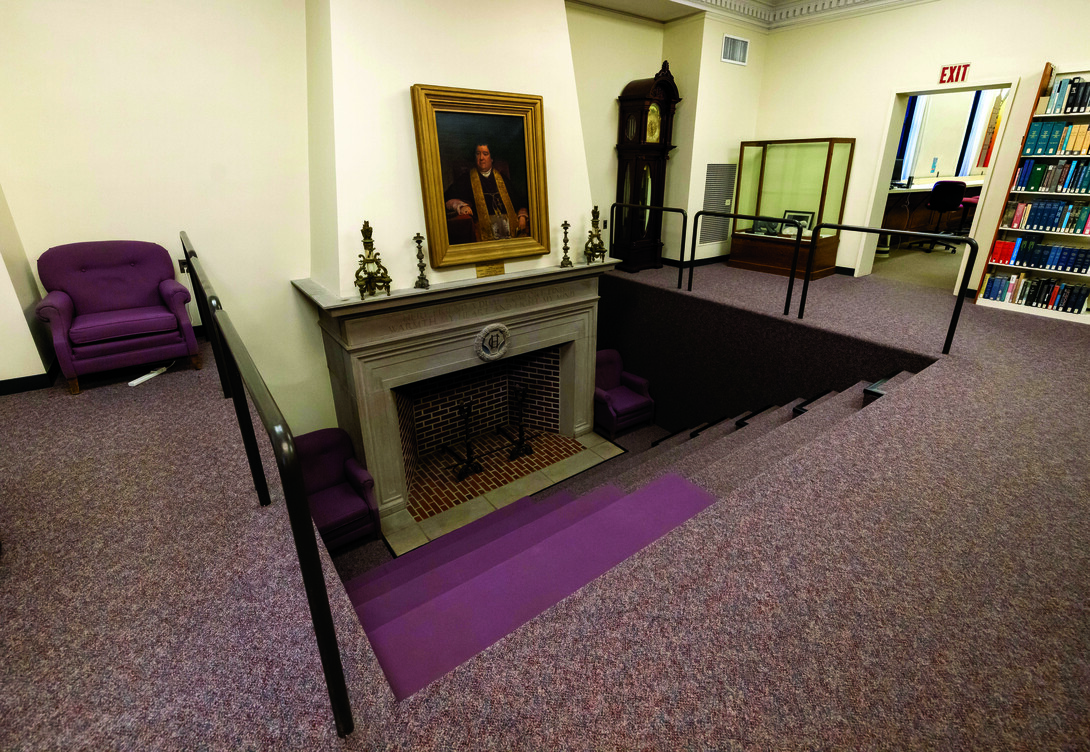 Sunken fireplace in visual arts wing