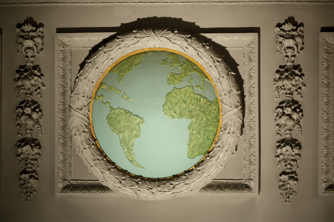 Globe on library wall